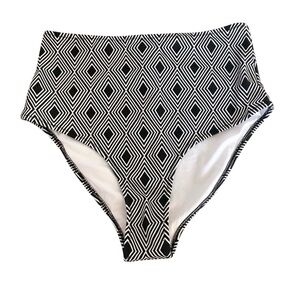 Cupshe Black and White Geometric High Waisted Swim Bikini Bottoms